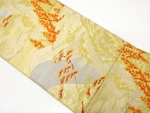 アンティーク　山並に滝・樹木模様織り出し袋帯（材料）